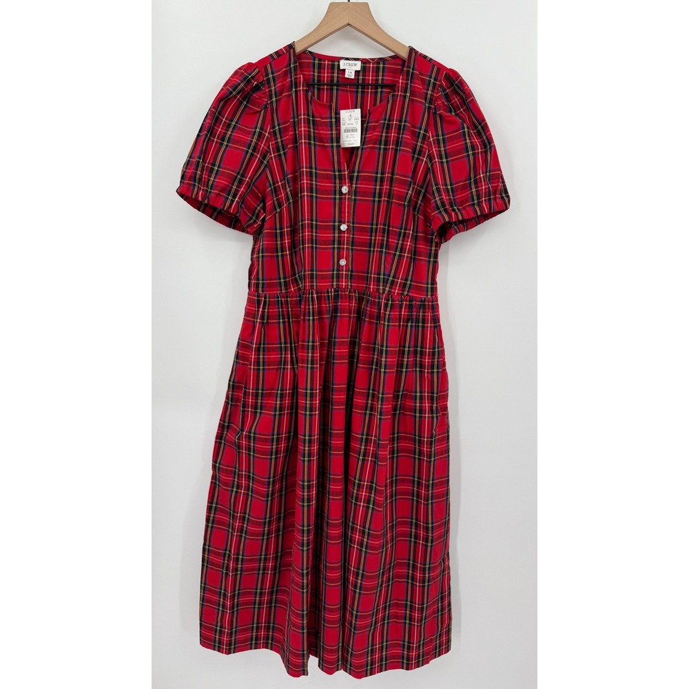 J. Crew Red Plaid Midi Dress